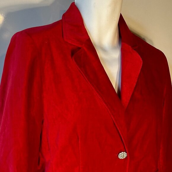 Briggs New York  SZ L Cherry Red Cotton Velvet Blazer Vintage Formal Dressy - Picture 2 of 8